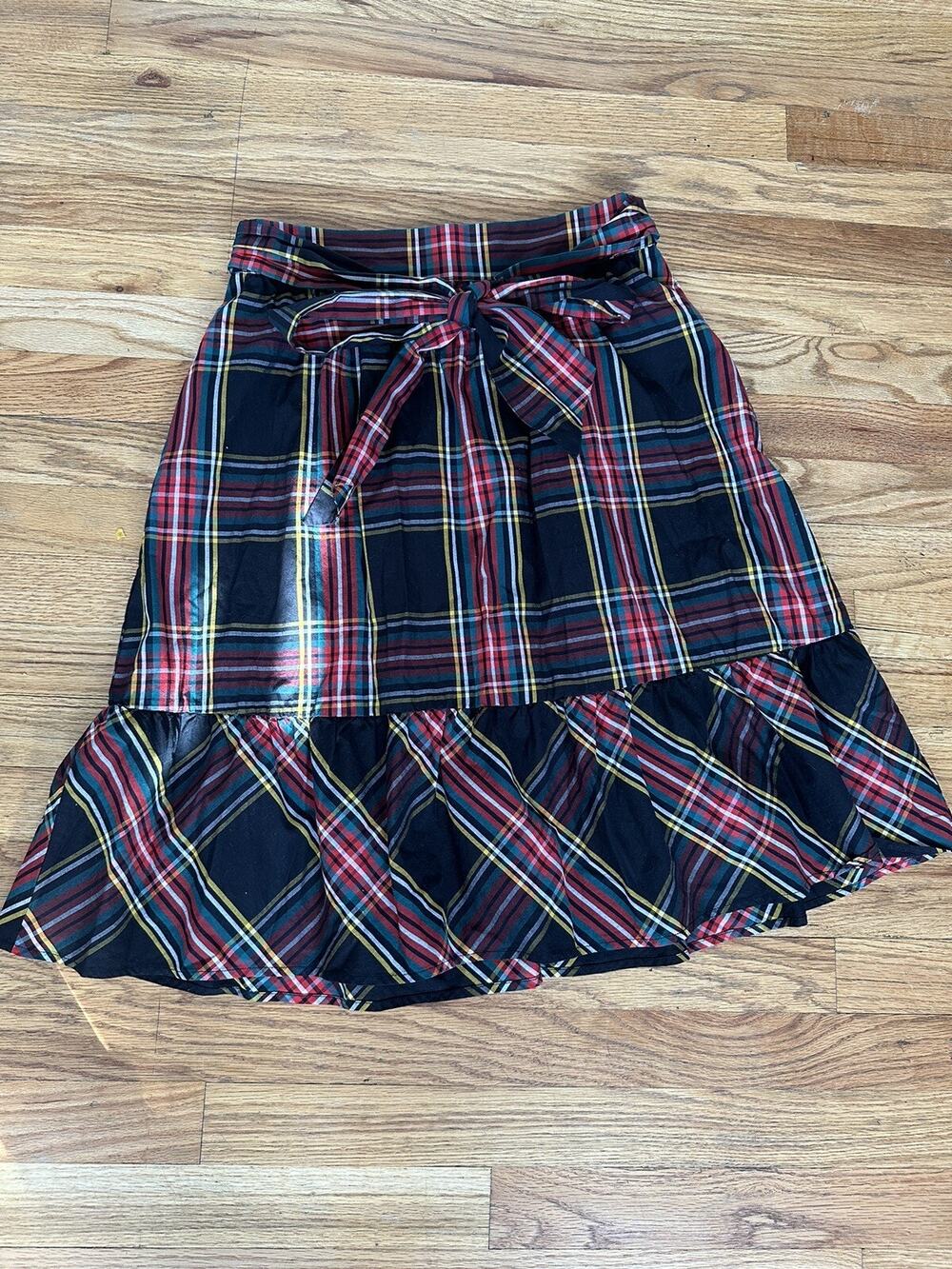 NEW J. Crew Factory | Big Bow Midi Skirt Blackwatch Red Blk Ylw Plaid Sz 2